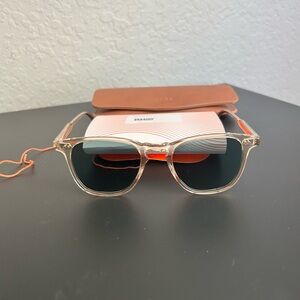 NEW! Garrett Leight Brooks Sunglasses in Champagne/ semi-flat blue smoke lens